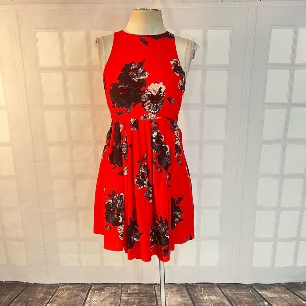 Free people red floral sleeveless flutter by sundress size 2
